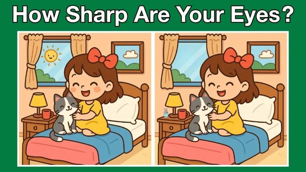 How Sharp Are Your Eyes? Find 3 Hidden Differences in the Girl and Cat Scene